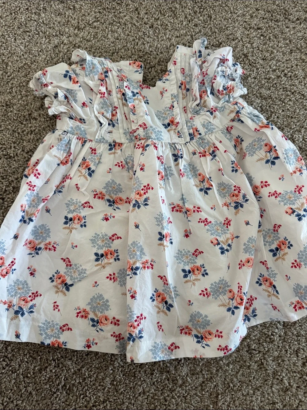 Janie and Jack White Floral Ruffle Blouse - Pink & Blue